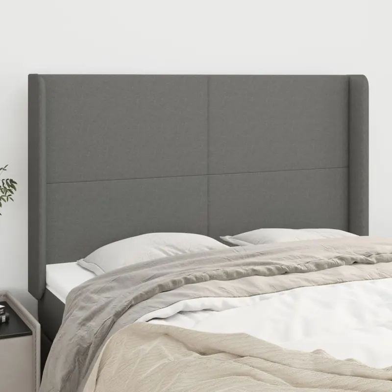 tablie de pat cu aripioare gri inchis 147x16x118/128 cm textil