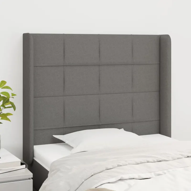 tablie de pat cu aripioare gri inchis 83x16x118/128 cm textil