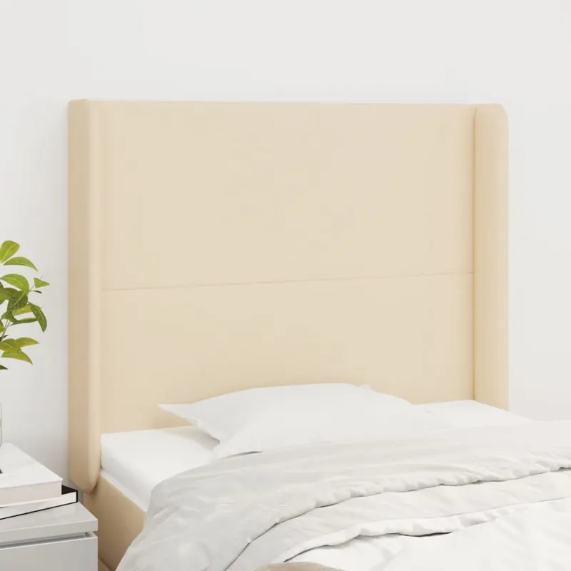 Tablie de pat cu aripioare, crem, 103x16x118/128 cm, textil