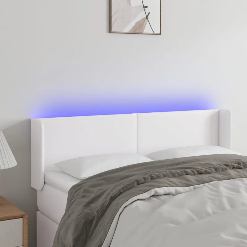 tablie de pat cu led, alb, 147x16x78/88 cm, piele ecologica