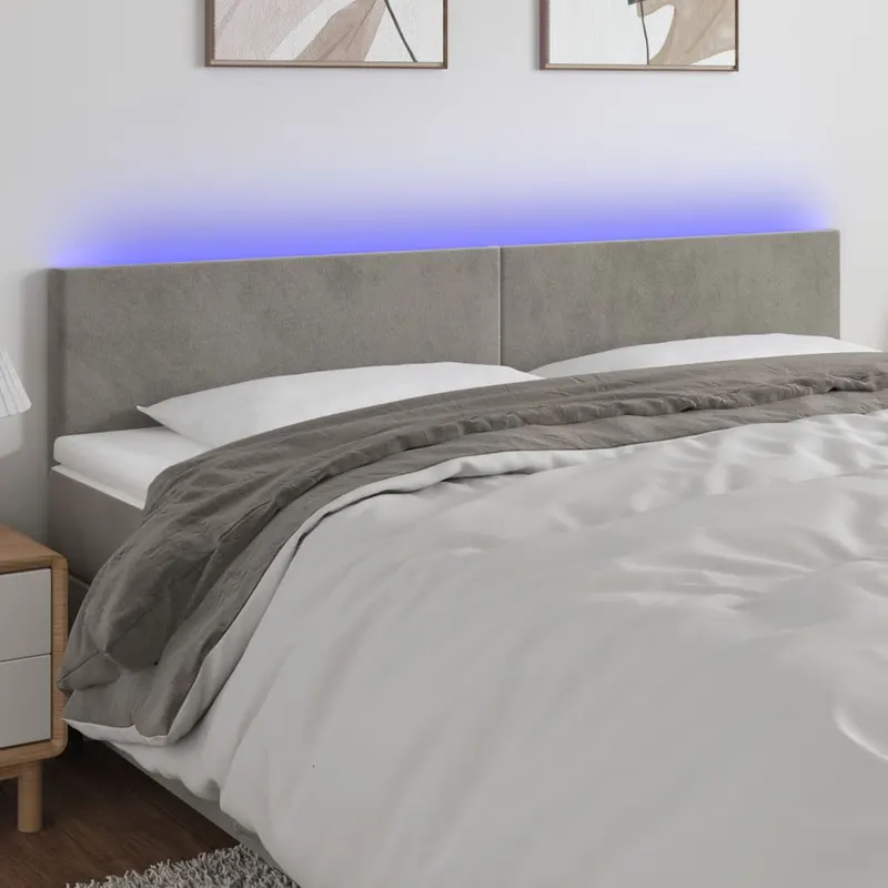 tablie de pat cu led, gri deschis, 160x5x78/88 cm, catifea