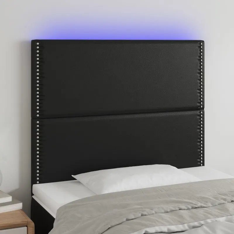 tablie de pat cu led, negru, 100x5x118/128 cm, piele ecologica