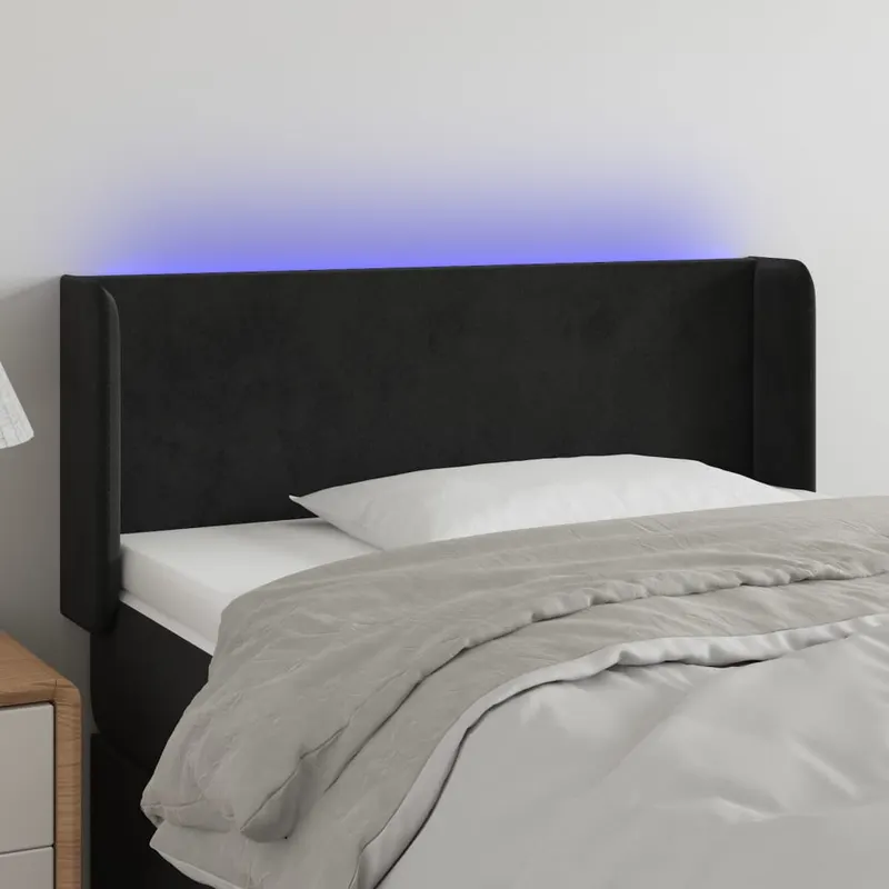 tablie de pat cu led, negru, 83x16x78/88 cm, catifea