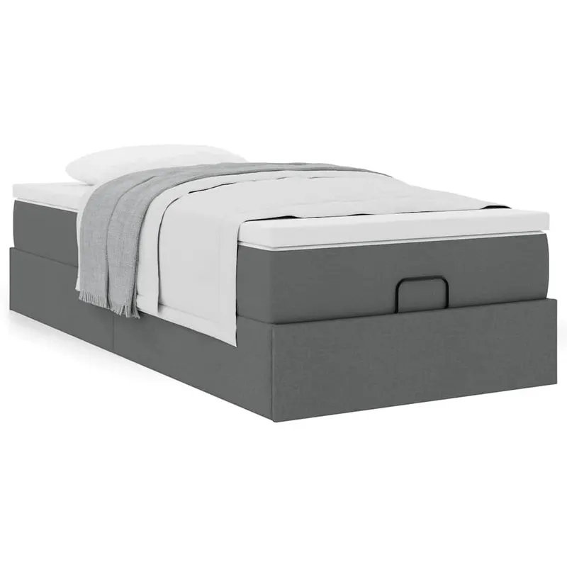 cadru pat otoman cu saltea tesatura gri inchis 100x200 cm
