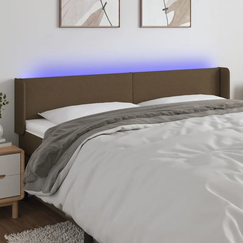 tablie de pat cu led, maro inchis, 183x16x78/88 cm, textil
