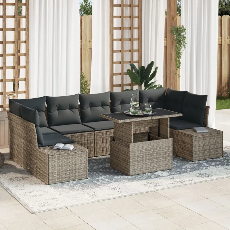 set de canapea de gradina 8 piese cu perne gri din poliratan
