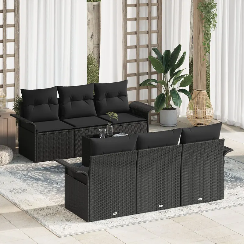 set canapele gradina cu perne negru ratan poli