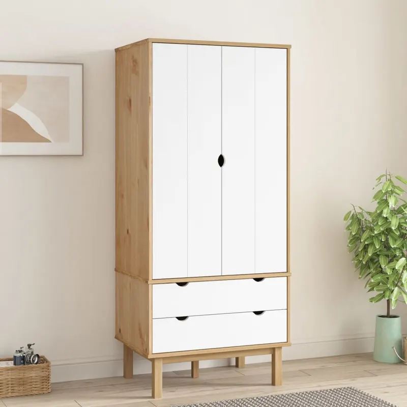 sifonier otta, maro si alb, 76,5x53x172 cm, lemn masiv pin