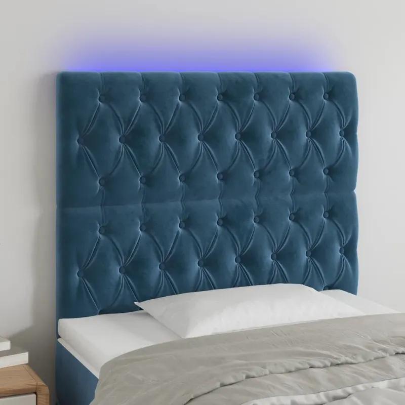 tablie de pat cu led, albastru inchis, 90x7x118/128cm, catifea