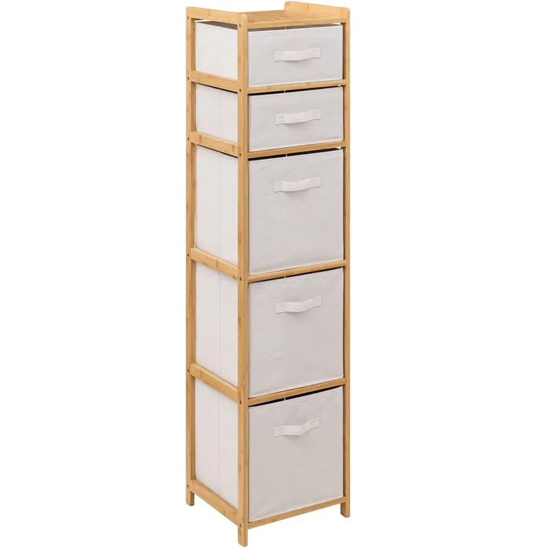 Dulap bambus 5 rafturi depozitare verticala, 35x33x144 cm, rezistent umiditate, natur