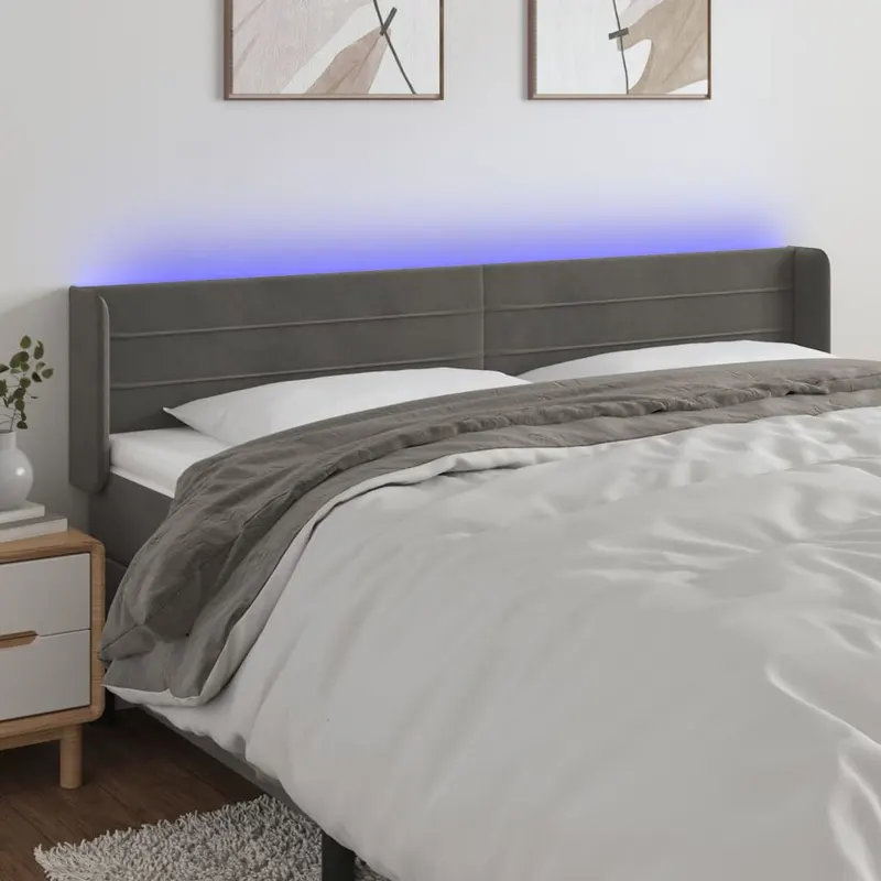 tablie de pat cu led gri inchis 183x16x78/88 cm catifea