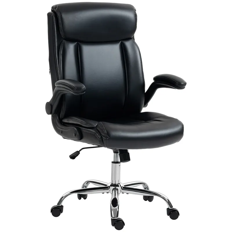 HOMCOM Scaun de birou ergonomic cu brațe rabatabile, scaun din PU, înălțime reglabilă, funcție de balans, negru