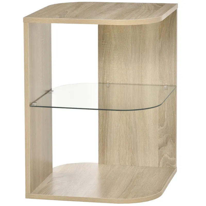 Masuta de Living Moderna din Lemn si Sticla, cu 3 nivele si margini rotunjite, Culoarea Lemnului 40x40x56cm HOMCOM