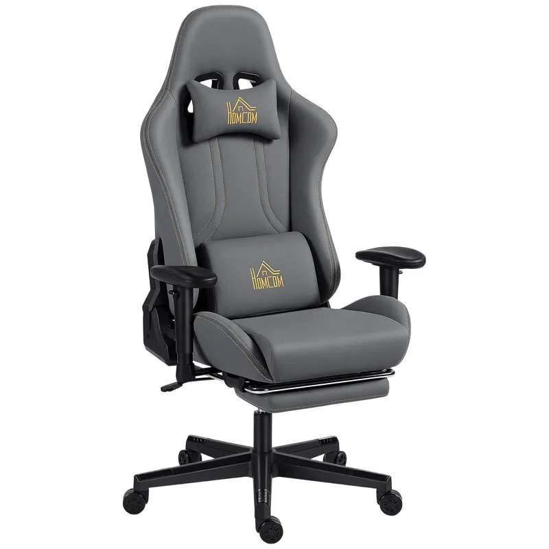 HOMCOM Scaun gaming ergonomic, fotoliu gamer cu cotiere 3D, spătar înclinabil, înălțime reglabilă, 72x76x132cm, gri