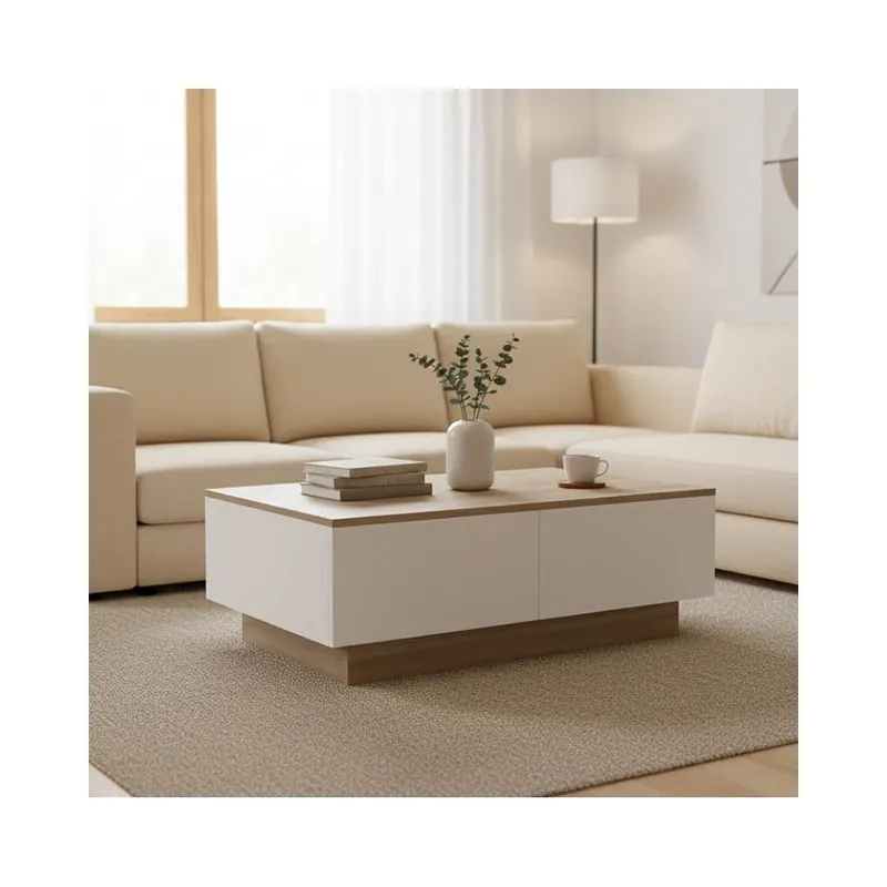 Masuta de cafea Winey, Stil Sonona-Alb, Lemn, 90x60x31 cm - Stejar