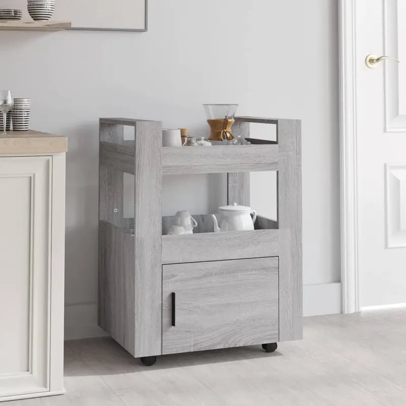 carucior de bucatarie, gri sonoma, 60x45x80 cm, lemn prelucrat