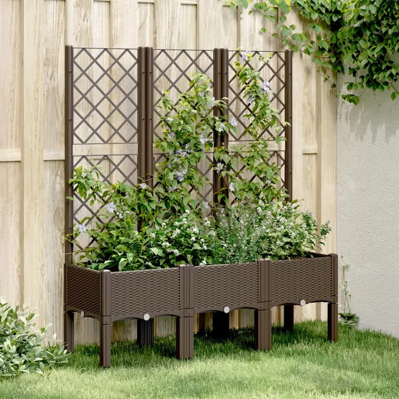 jardiniera de gradina cu spalier, maro, 120x40x142 cm, pp
