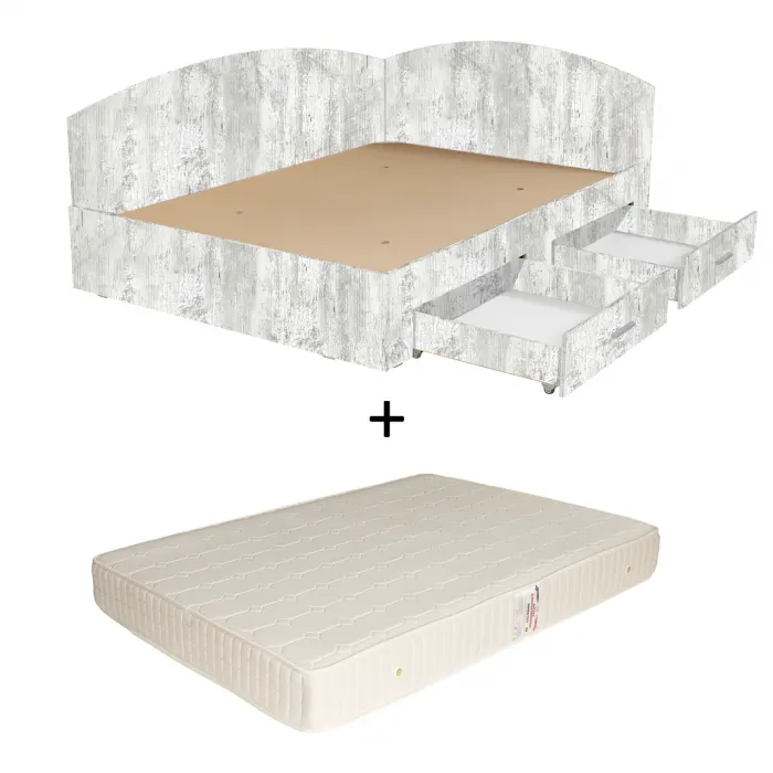 Set Pat Colt Alma, cu 2 sertare, pin antichizat + Saltea superortopedica, 160x200 cm