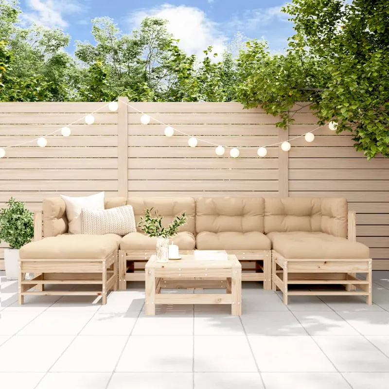 set mobilier de gradina, 7 piese, lemn masiv de pin