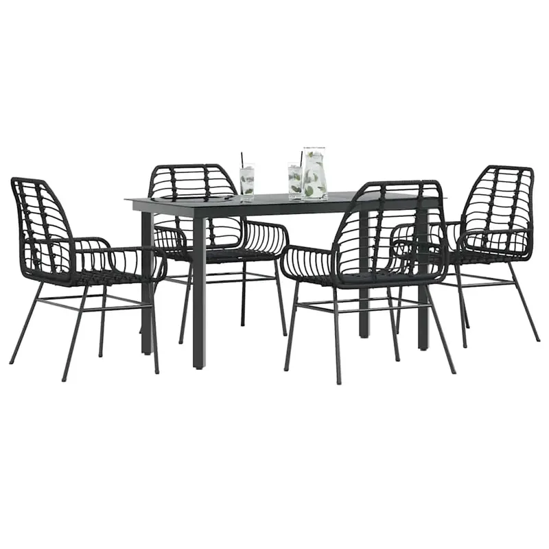set de sufragerie de gradina 5 piese sticla neagra polirattan