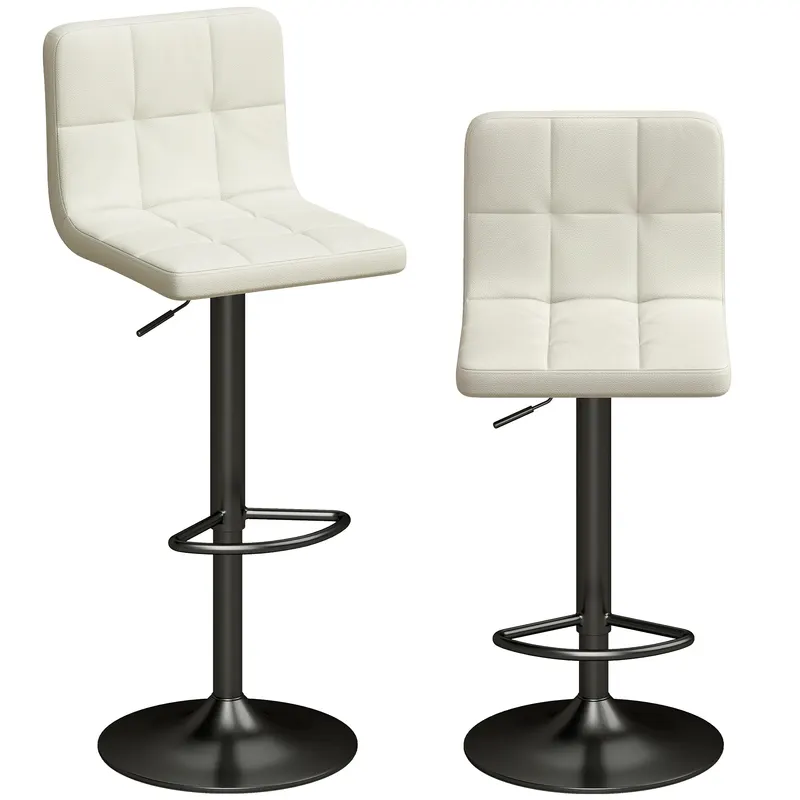 HOMCOM Set 2 Scaune de Bar din Piele PU cu Suport pentru Picioare, Scaune Rotative, Bucătărie, Crem