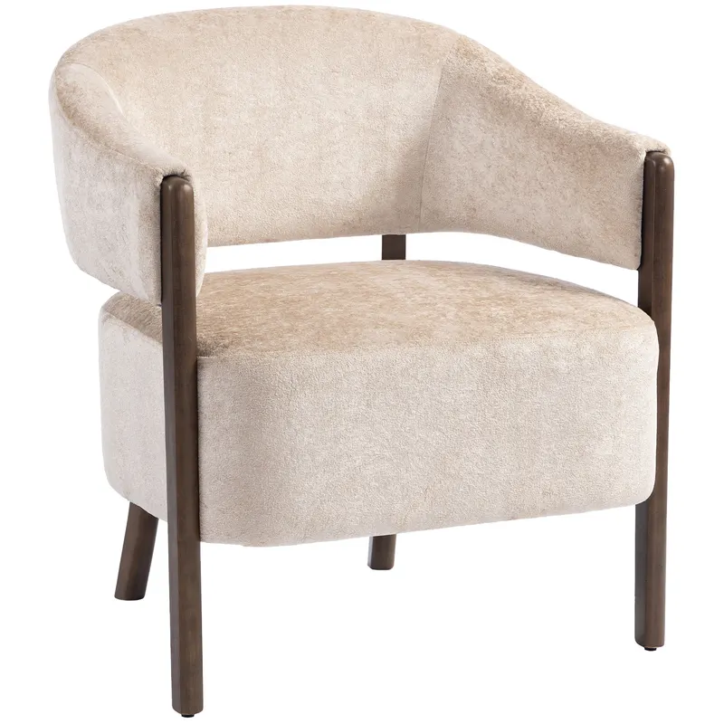 HOMCOM Fotoliu Elegante Tapițat cu Catifea Chenille și Cadru din Lemn Masiv, Fotoliu Modern pentru Living și Dormitor, Bej