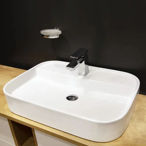 Lavoar pe blat Fluminia Juno, 65 cm, dreptunghiular, 65 x 45 cm, garantie 2 ani, alb