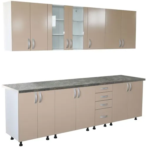 Bucatarie Zebra 260 cm din PAL Cappuccino cu blat termoizolant gri