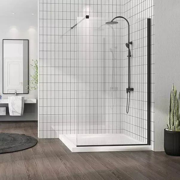 Paravan dus walk-in Fluminia Foxy Black, 80x200cm, sticla securizata 8mm, negru mat