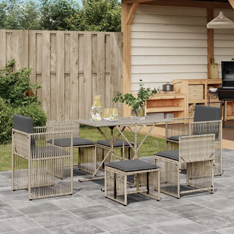 set mobilier de gradina cu perne, 7 piese gri deschis poliratan