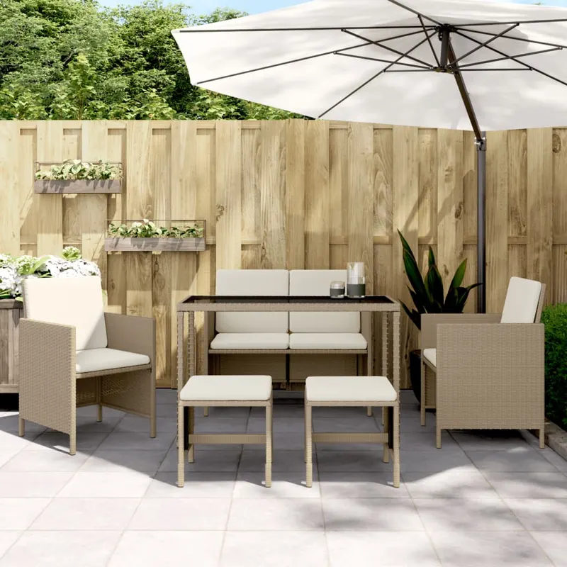set mobilier pentru gradina, 6 piese, cu perne, bej, poliratan