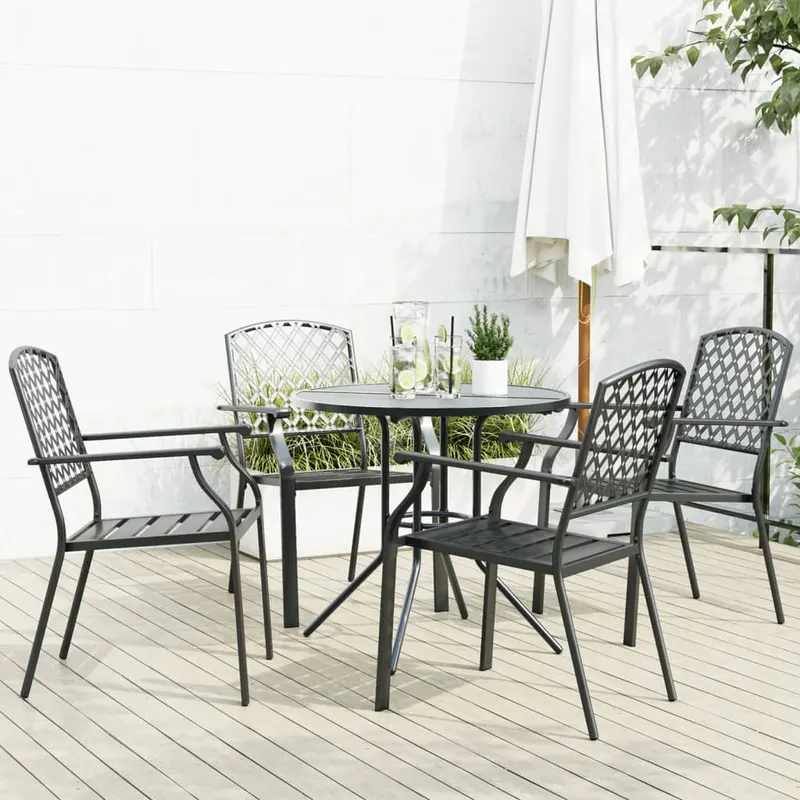 set scaune de gradina stivuibile, 5 buc., antracit, otel vopsit
