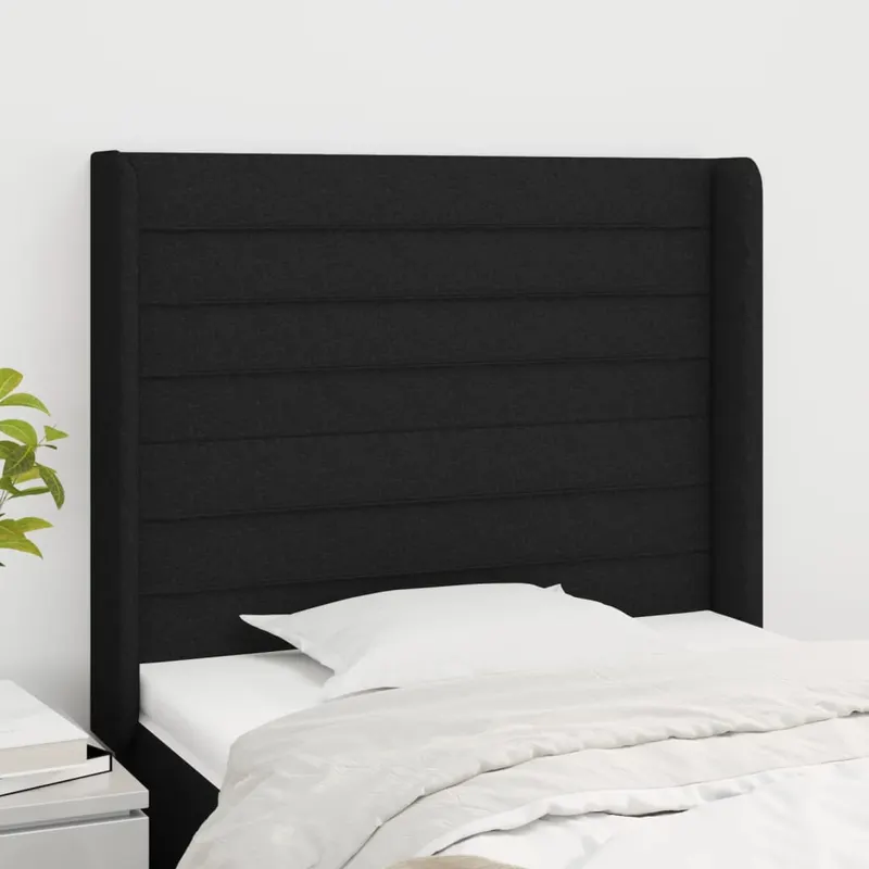 Tablie de pat cu aripioare, negru, 83x16x118/128 cm, textil