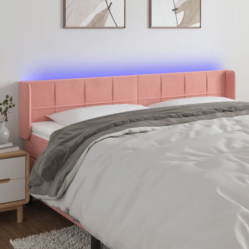 tablie de pat cu led, roz, 163x16x78/88 cm, catifea