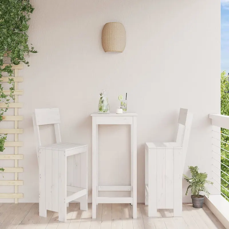 taburete de bar, 2 buc., alb, 40x48,5x115,5 cm, lemn masiv pin