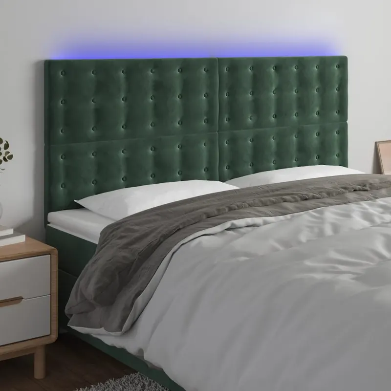 tablie de pat cu led, verde inchis, 180x5x118/128 cm, catifea