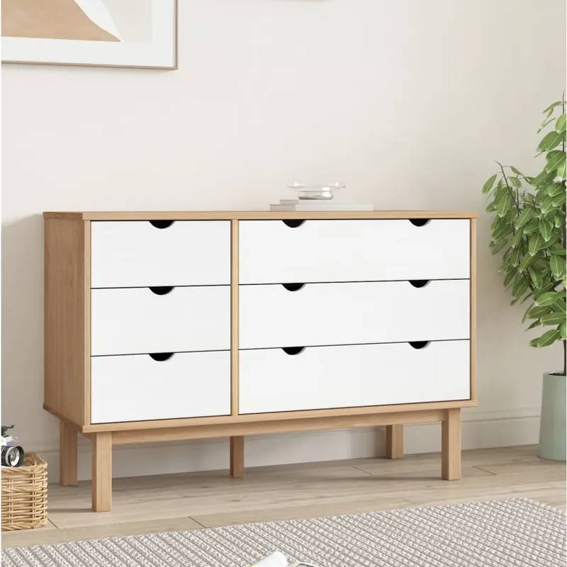 dulap cu sertar otta maro/alb, 111x43x73,5 cm, lemn masiv pin