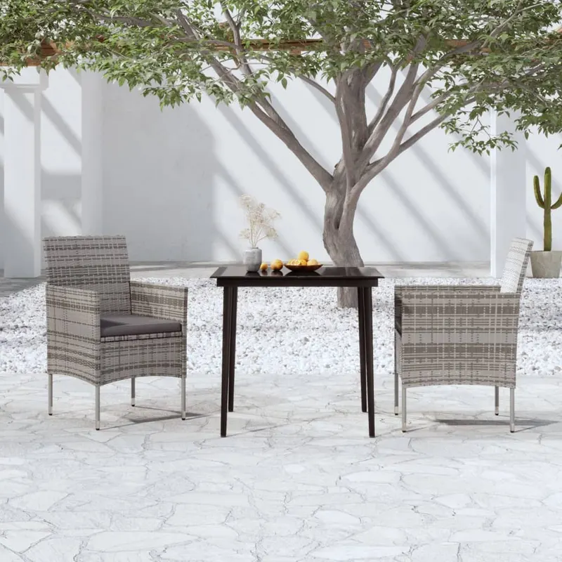 set mobilier de gradina, cu perne, 3 piese, gri si negru
