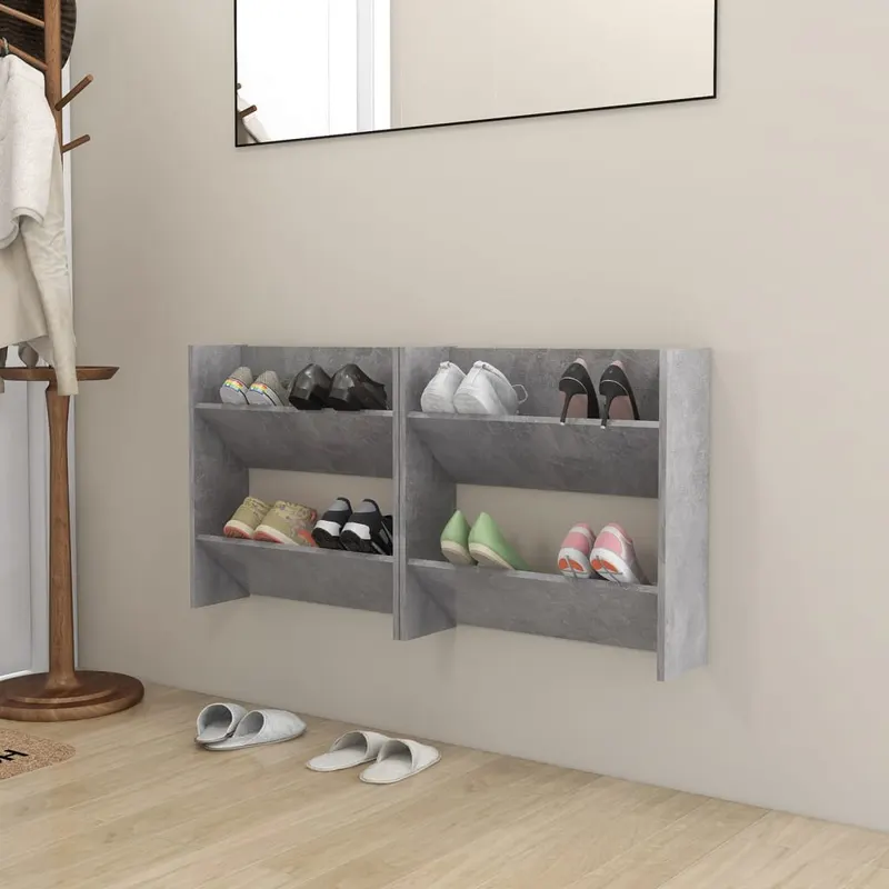 pantofare de perete, 2 buc., gri beton, 60x18x60 cm, pal