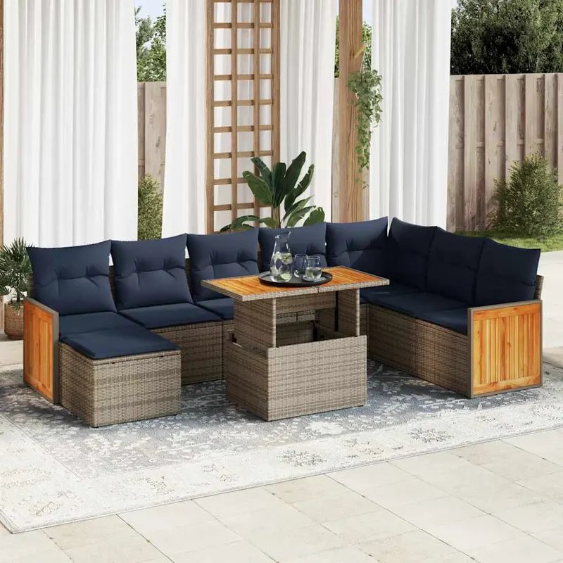 set canapele gradina perne 11 piese, gri, poliratan/lemn acacia