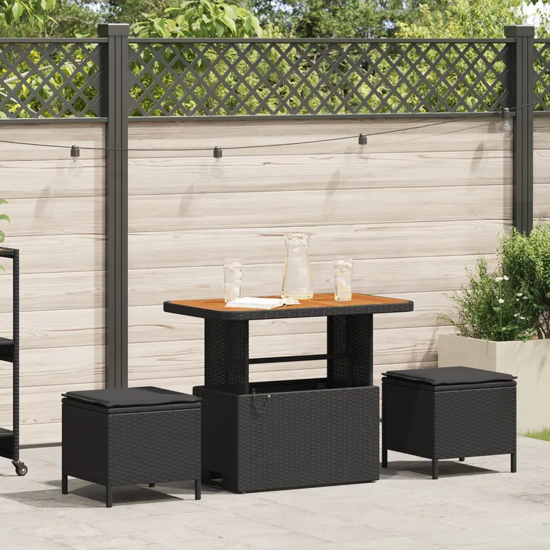 set de dining pentru gradina cu 3 piese cu perne negru poliratan acacia
