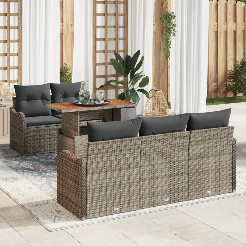 set 6 piese canapele gradina cu pernute gri poliratan