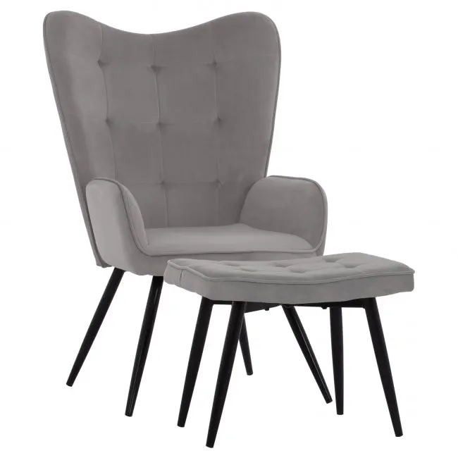 Fotoliu cu taburet CORONA VELVET - Grey
