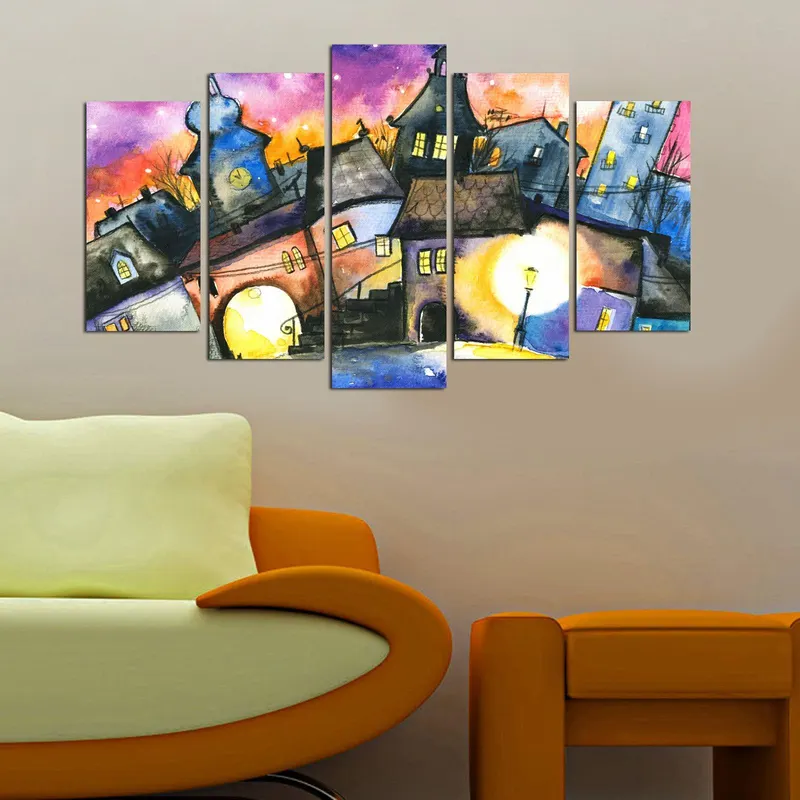 Tablou MDF ( 5 buc ) Van Gogh Amsterdam, Multicolor, 60x110 cm - Multicolor