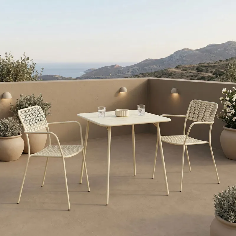 Moraja Federal set 3 piese crem metal, 70x70x73 cm - Crem