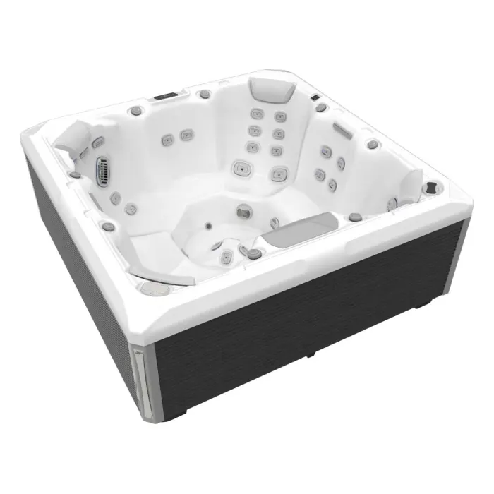 Minipiscina jacuzzi 7 persoane, alb-lucios, 46 jeturi hidromasaj, 215 215 cm, WiFi, sistem audio, Wellis Mandala Deluxe