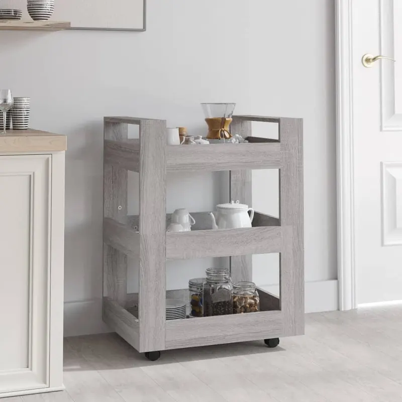 carucior de bucatarie, gri sonoma, 60x45x80 cm, lemn prelucrat