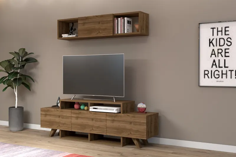 Comodă TV Alwin Unit, Diverse culori, 150x32x49 cm - Nuc