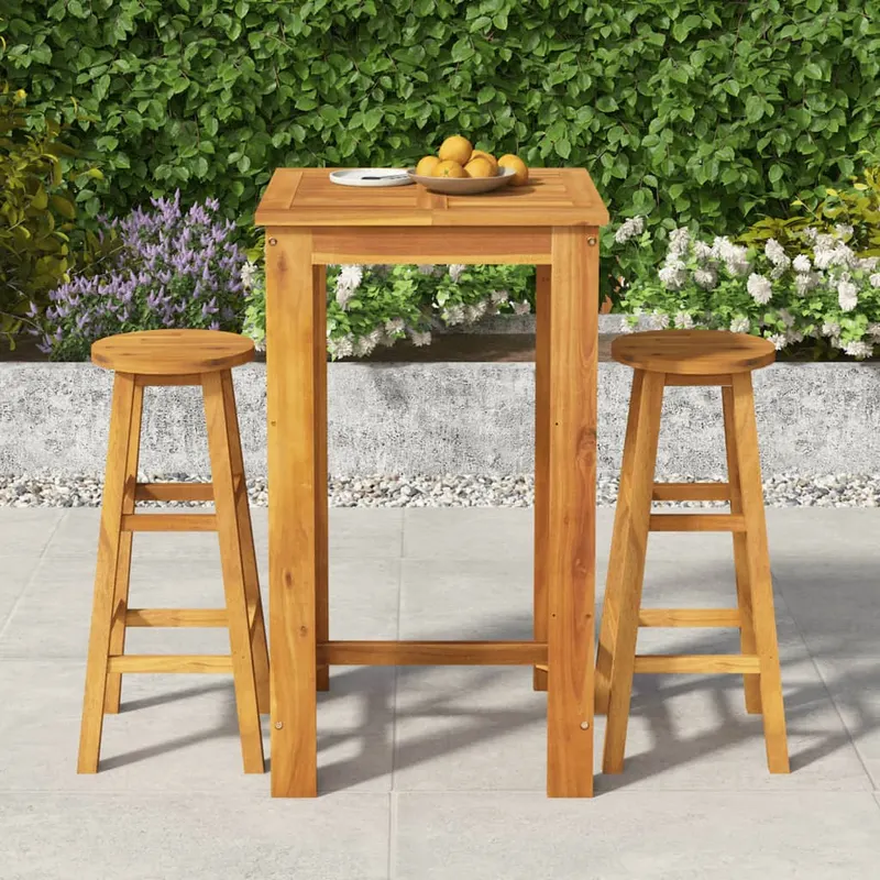 set bar de gradina, 3 piese, lemn masiv de acacia