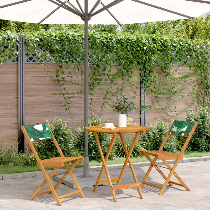 set mobilier bistro, 3 piese, textil model frunze/lemn masiv